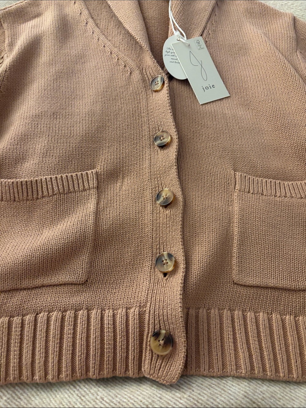 NWT 100% Cotton Joie Tan Hooded Button-Front Cardigan Size Med - Picture 3 of 8